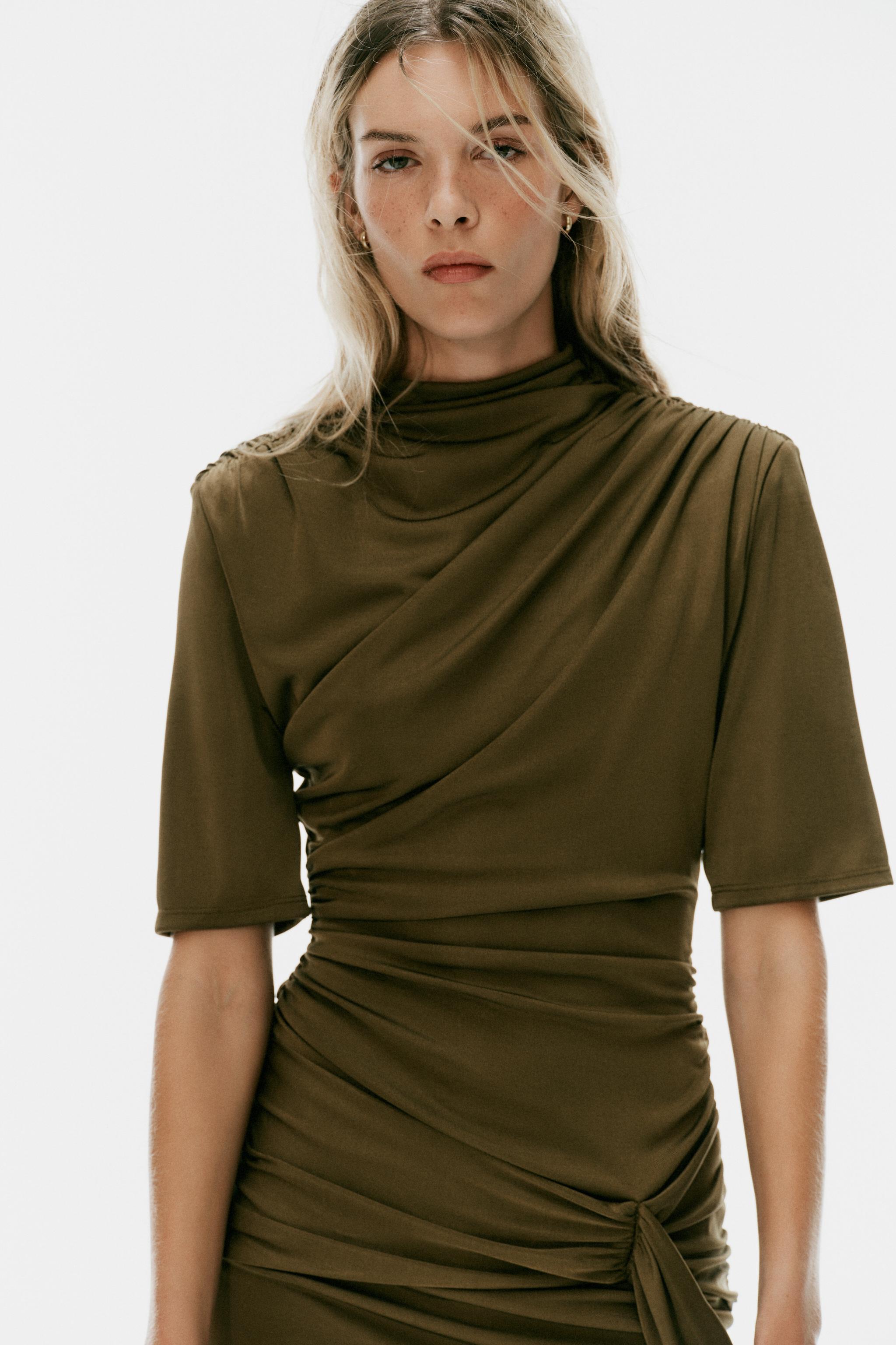 GATHERED MINI DRESS WITH SASH